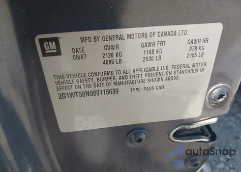 2008 Chevrolet Impala Lt из США, поврежденный, VIN 2G1WT58N989115639